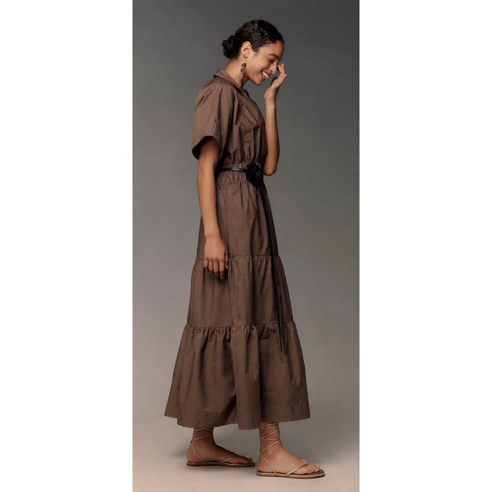 Anthropologie Somerset Maxi Shirt Dress Mocha Brown Small Cotton - Picture 2 of 11